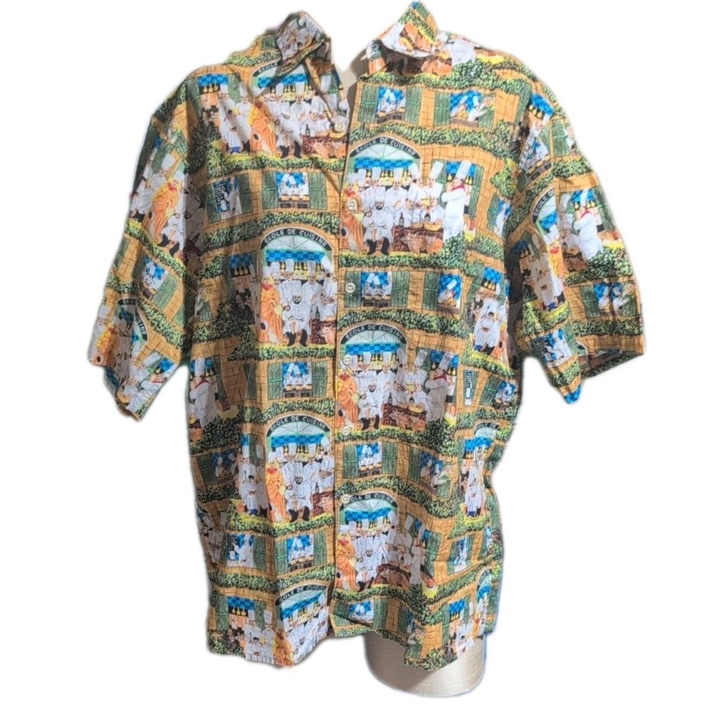 Reyn Spooner Guy Buffet Hawaiian Shirt Mens Large Chefs Ecole de Cuisine Paris